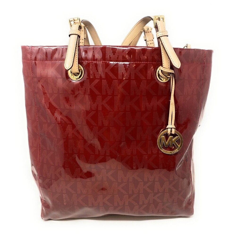 Michael Kors Jet Set Women’s Red Patent Leather Signature Tote Shoulder Bag